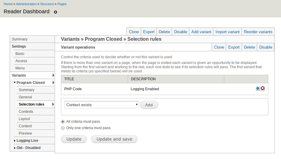 Screenshot of Registration Dates Selection Rules