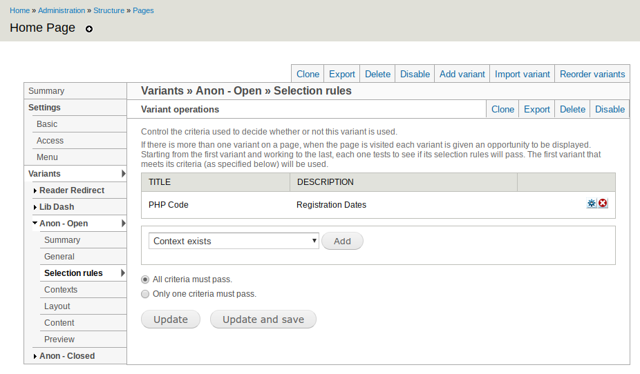 Screenshot of Selection Rules panel