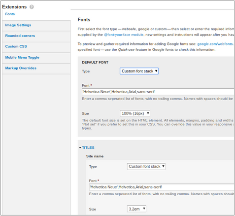 image of font customization screen