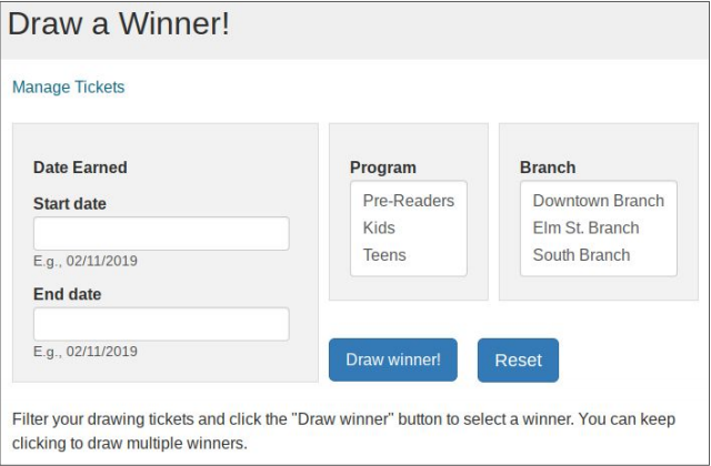 image of drawing ticket screen