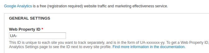 image of Google Analytics configuration screen
