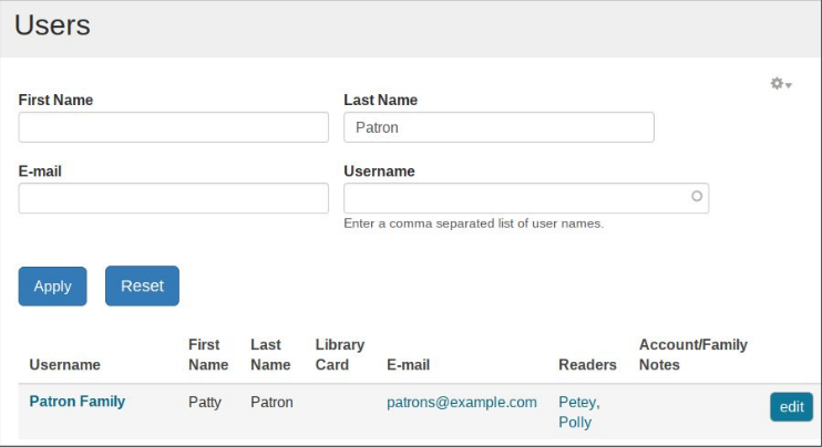 image of user management screen