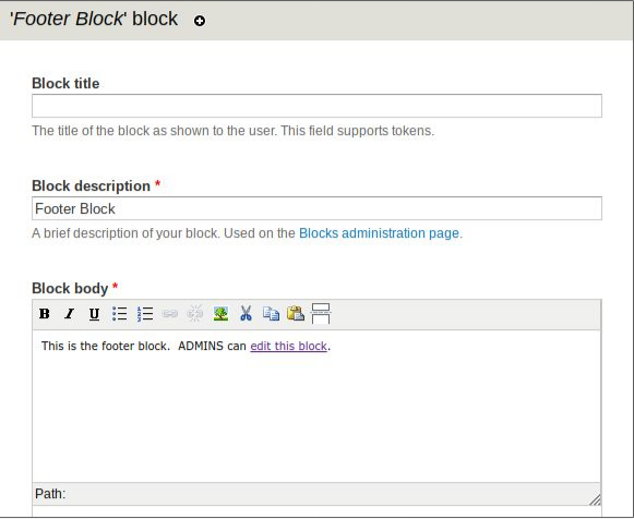 image of site footer configuration screen