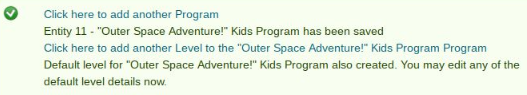 image of program creation confirmation message